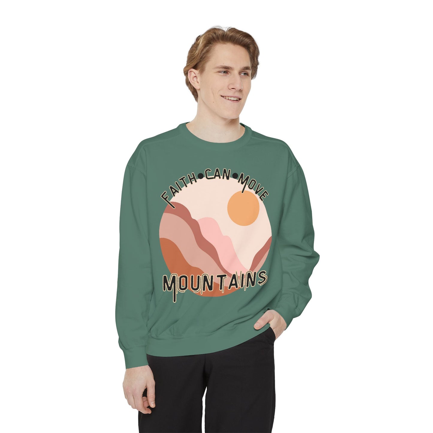 Faith Can Move Mountains Comfort Color Crewneck Sweatshirt - Christian Womens Crewneck - Christ Like