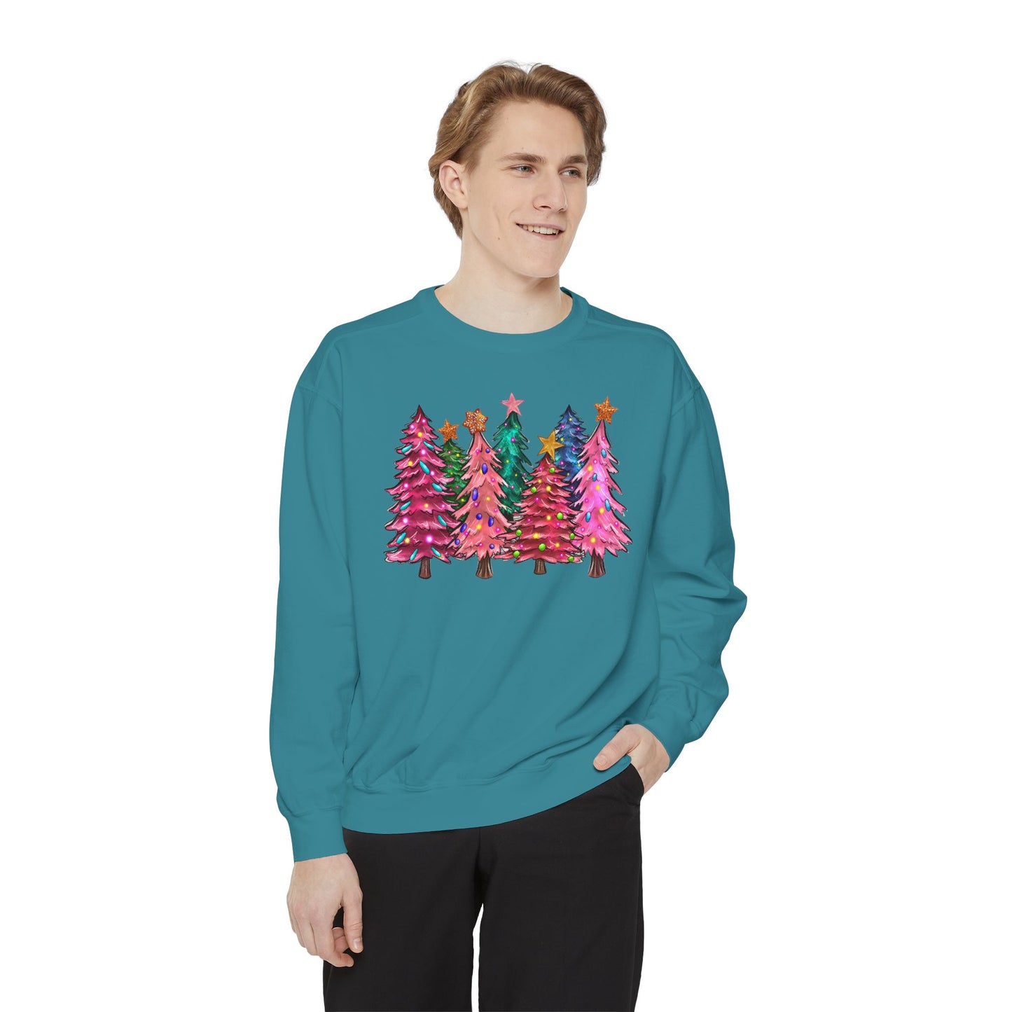 Colorful Christmas Tree Comfort Colors Sweatshirt - Women's Christmas Sweater -