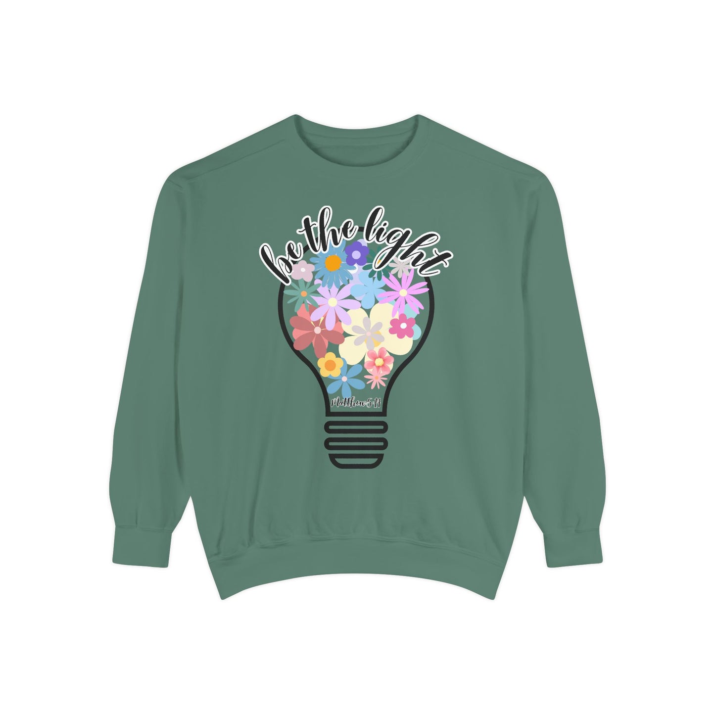 Colorful Christian Floral Glow Crewneck Sweatshirt - Be the Light - Women's Comfort Color Inspirational Bible Verse