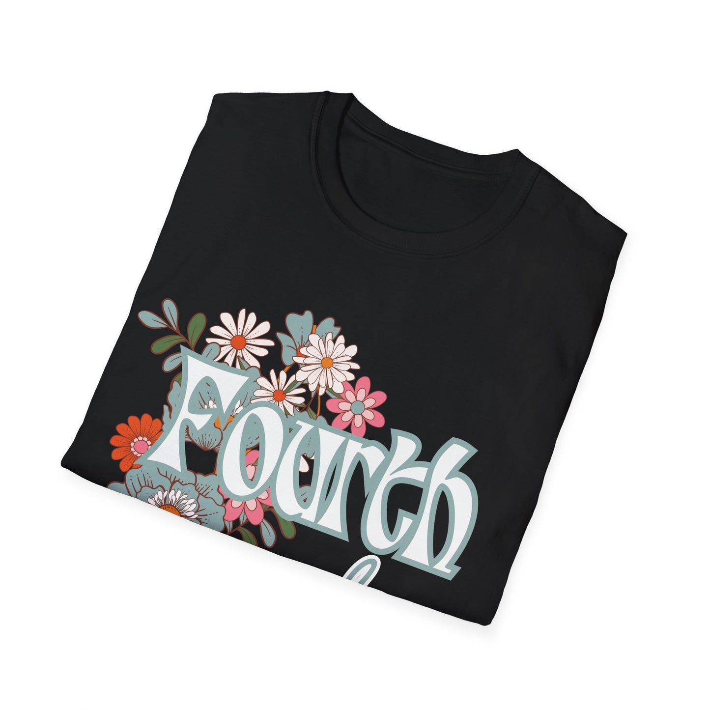 Fourth Grade Teacher T-Shirt - Retro Floral Design - Colorful Grade Level Tee