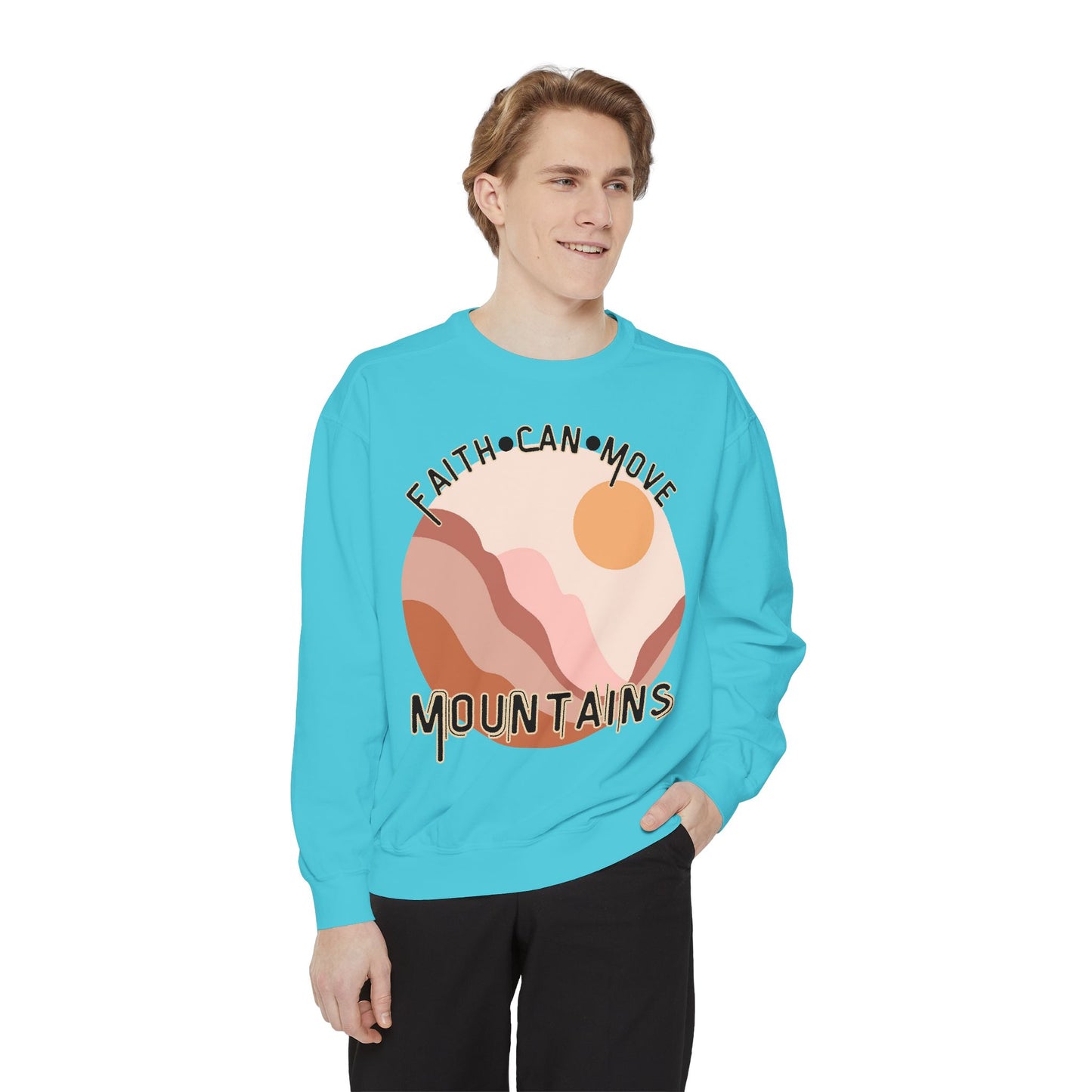 Faith Can Move Mountains Comfort Color Crewneck Sweatshirt - Christian Womens Crewneck - Christ Like