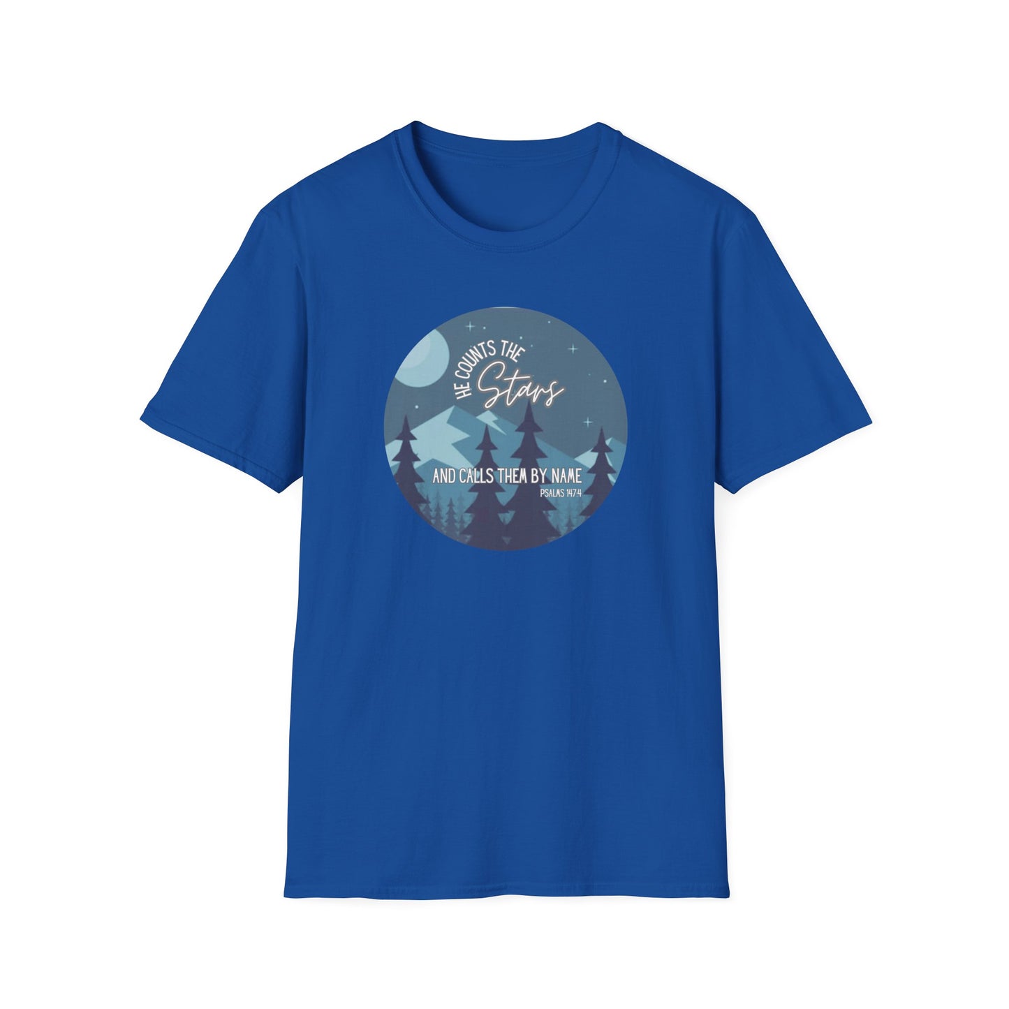 Christian Women's Tee - He Counts the Stars and Calls Them By Name - Bible Verse T Shirt - Jesus Tees - Secret Sister Gift - Starry Night