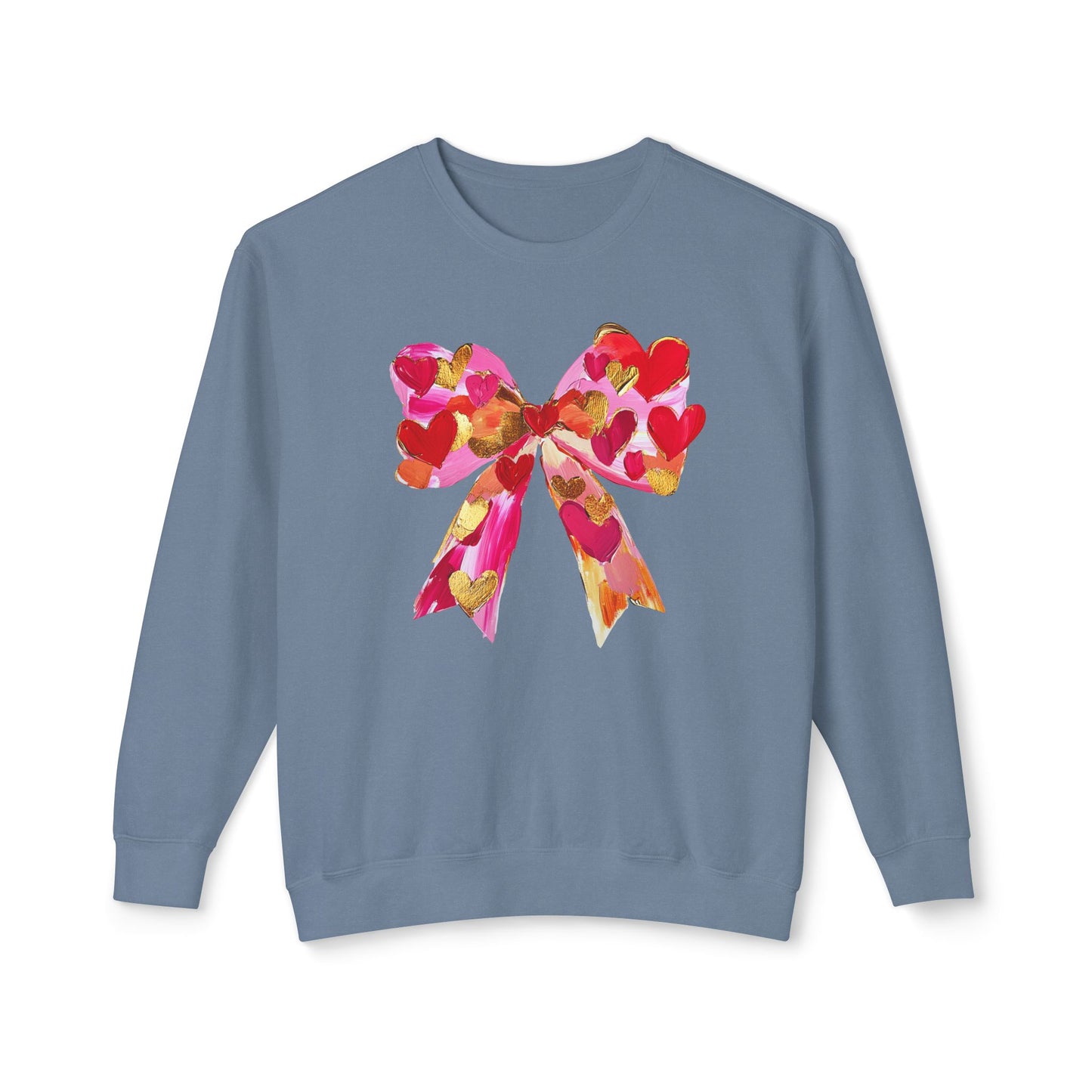 Valentines Day Lightweight Crewneck Sweatshirt, Hearts and Bows Print, Comfort Color Unisex Jumper, Valentine's Gift, Casual Pullover, Cozy