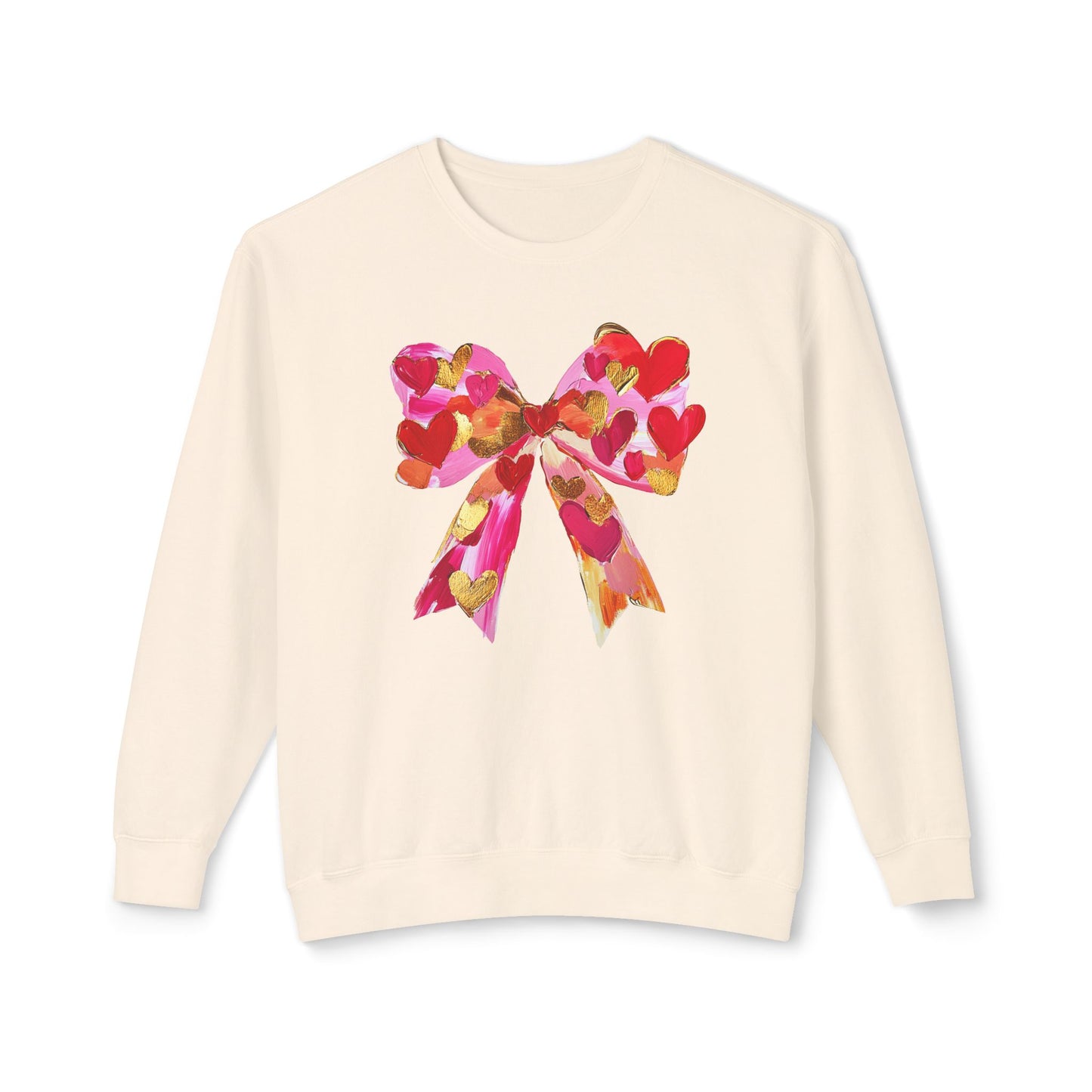 Valentines Day Lightweight Crewneck Sweatshirt, Hearts and Bows Print, Comfort Color Unisex Jumper, Valentine's Gift, Casual Pullover, Cozy