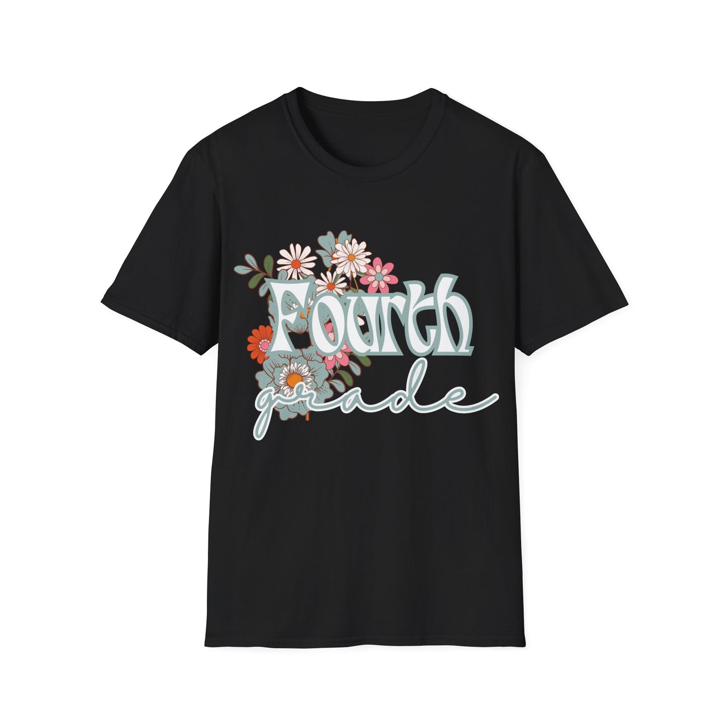 Fourth Grade Teacher T-Shirt - Retro Floral Design - Colorful Grade Level Tee