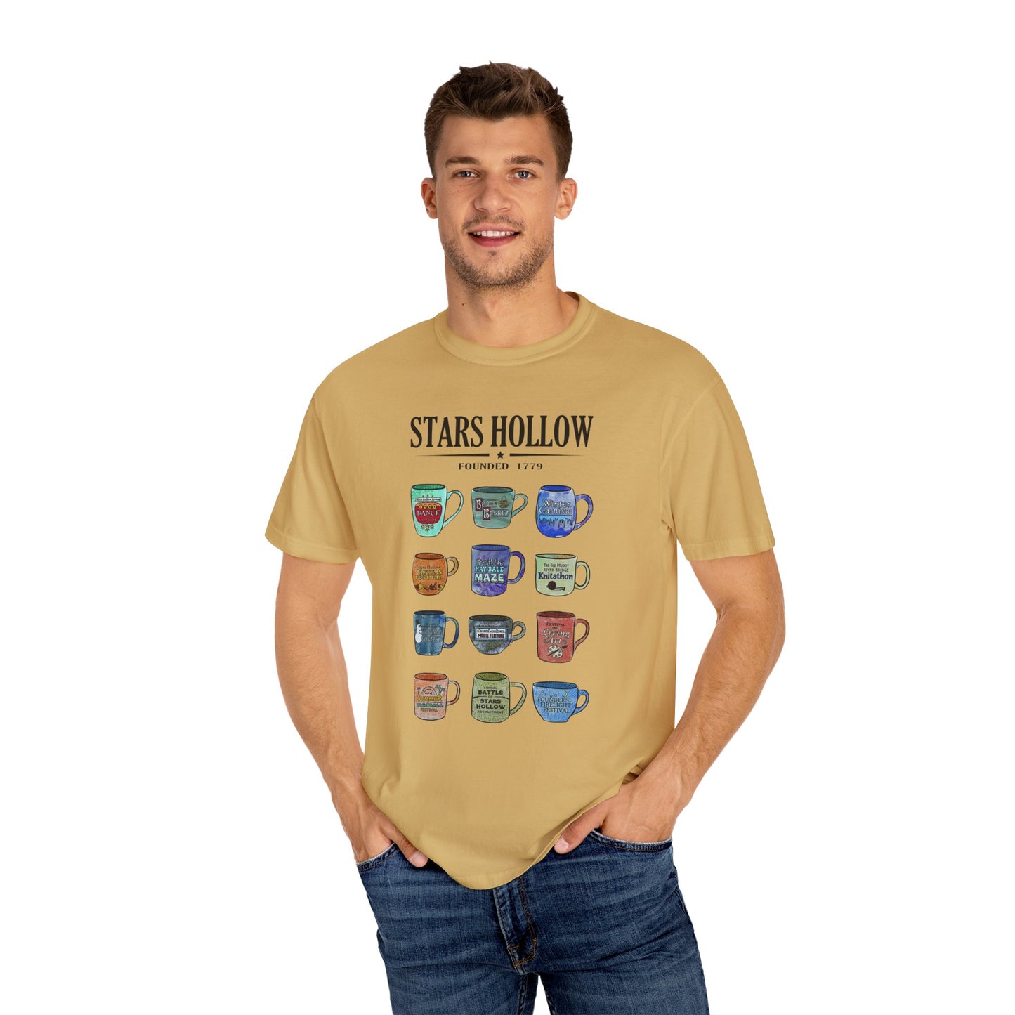 Gilmore Girls Inspired Stars Hollow Coffee Cup T-Shirt - Comfort Colors Tee - Cozy Fan Apparel