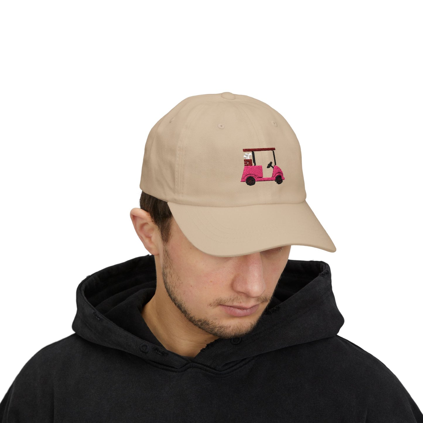 Embroidered Classic Dad Cap, Pink and Maroon Golf Cart Hat, Baseball Cap, Men Women Adjustable Cap, Golf Lover Gift, Cute Vintage Hat