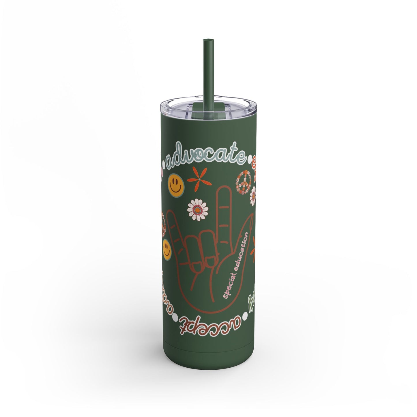 Autism Acceptance Advocate Skinny Matte Tumbler, 20oz- Special Education Teacher Tumbler with Straw