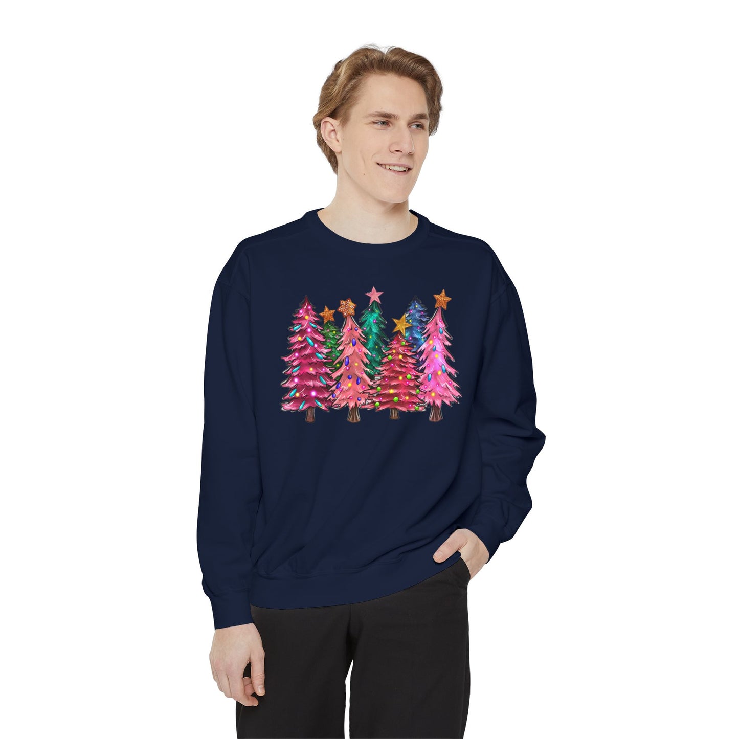 Colorful Christmas Tree Comfort Colors Sweatshirt - Women's Christmas Sweater -