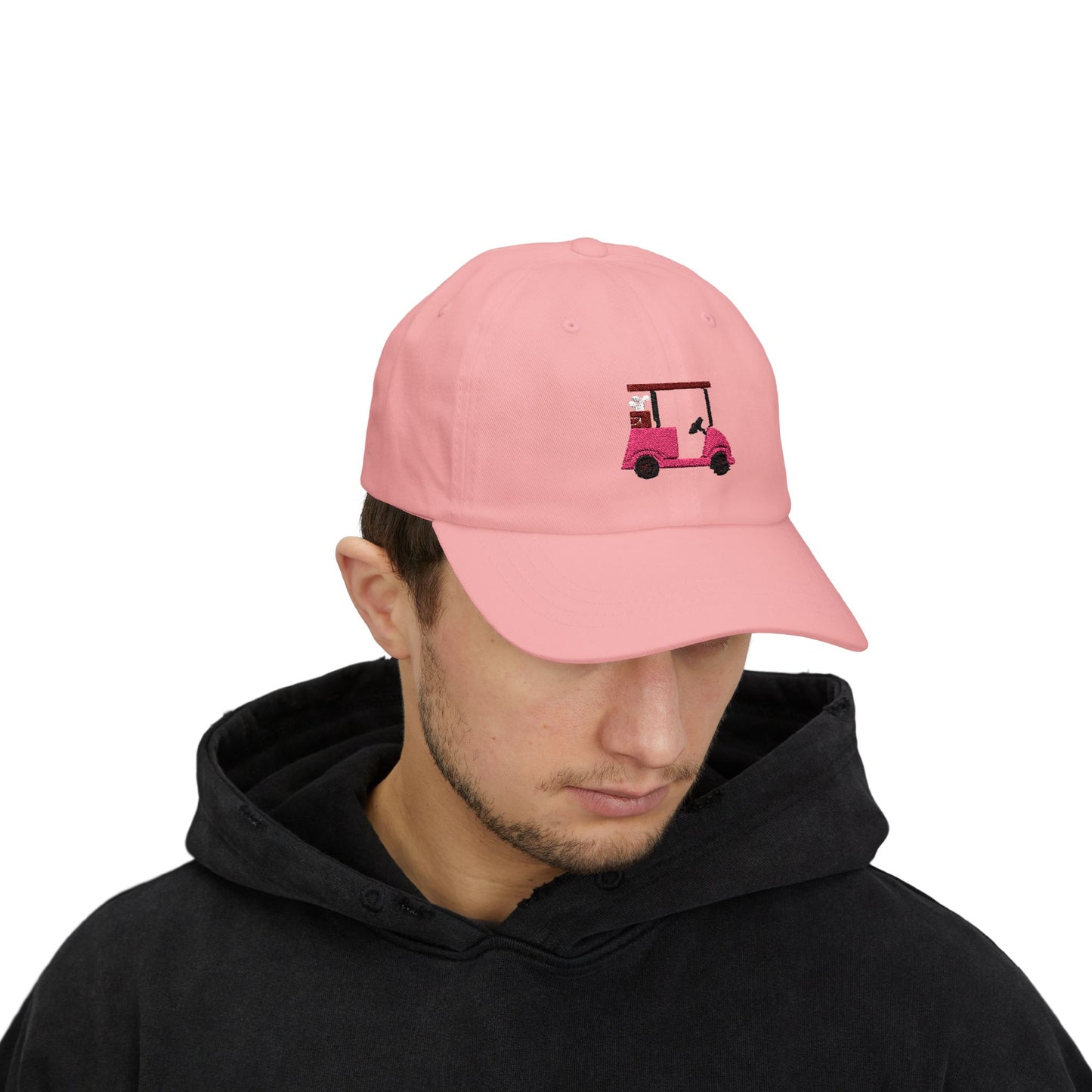 Embroidered Classic Dad Cap, Pink and Maroon Golf Cart Hat, Baseball Cap, Men Women Adjustable Cap, Golf Lover Gift, Cute Vintage Hat