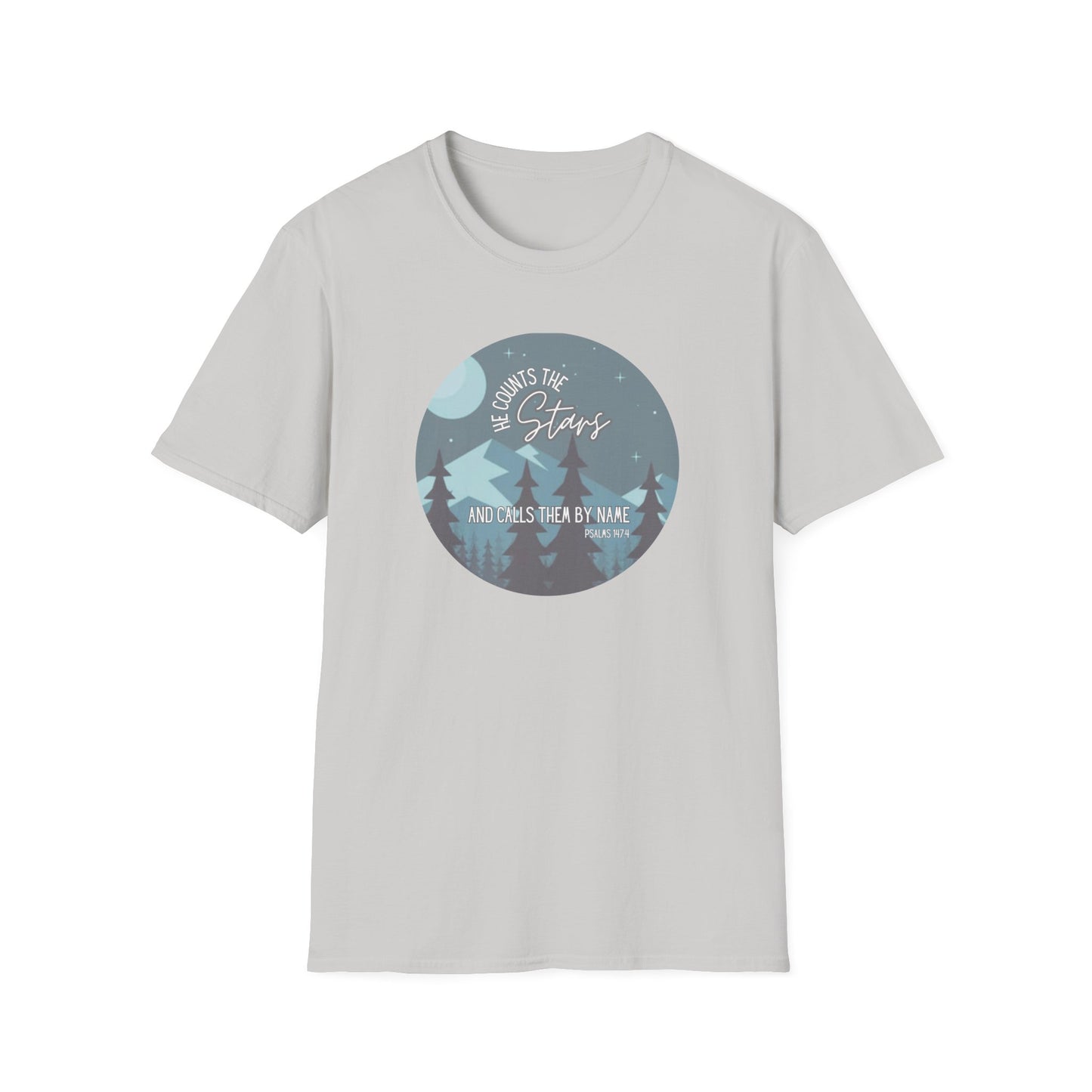 Christian Women's Tee - He Counts the Stars and Calls Them By Name - Bible Verse T Shirt - Jesus Tees - Secret Sister Gift - Starry Night