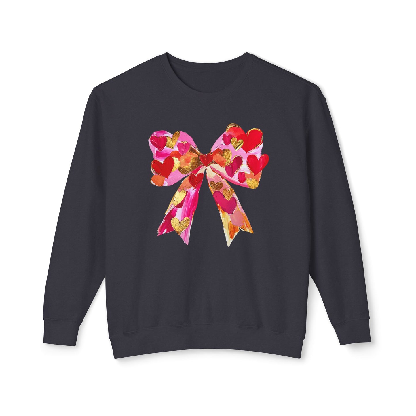 Valentines Day Lightweight Crewneck Sweatshirt, Hearts and Bows Print, Comfort Color Unisex Jumper, Valentine's Gift, Casual Pullover, Cozy