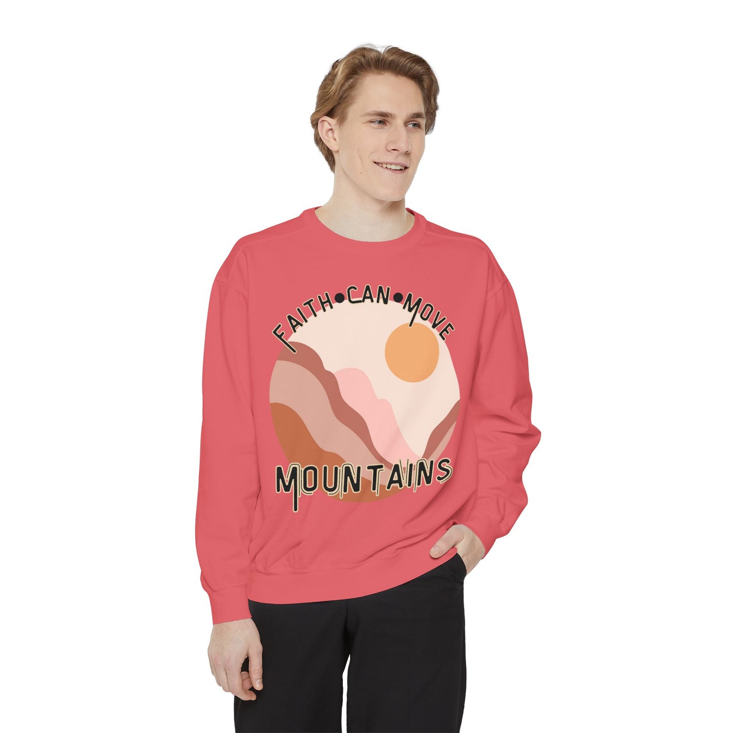 Faith Can Move Mountains Comfort Color Crewneck Sweatshirt - Christian Womens Crewneck - Christ Like