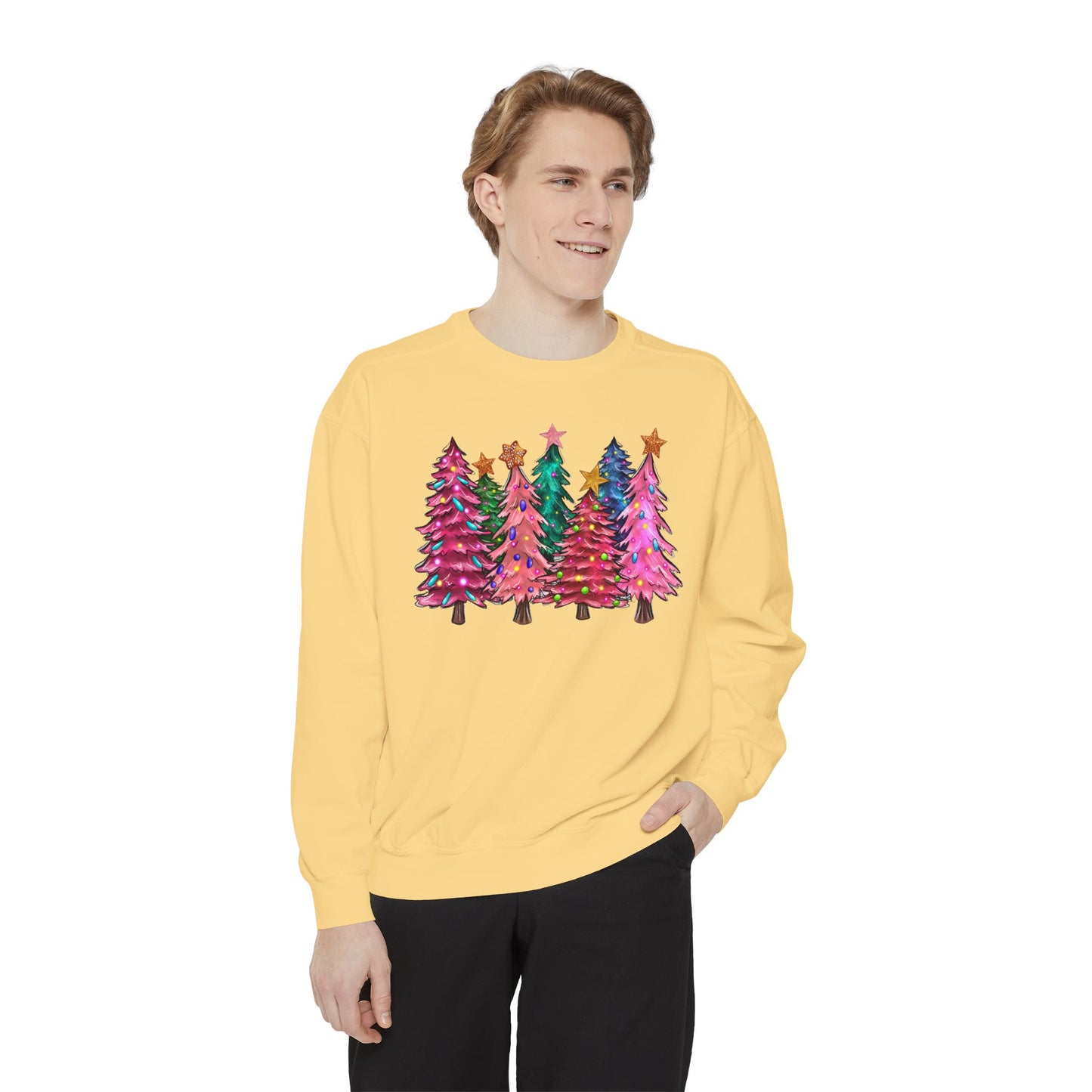 Colorful Christmas Tree Comfort Colors Sweatshirt - Women's Christmas Sweater -