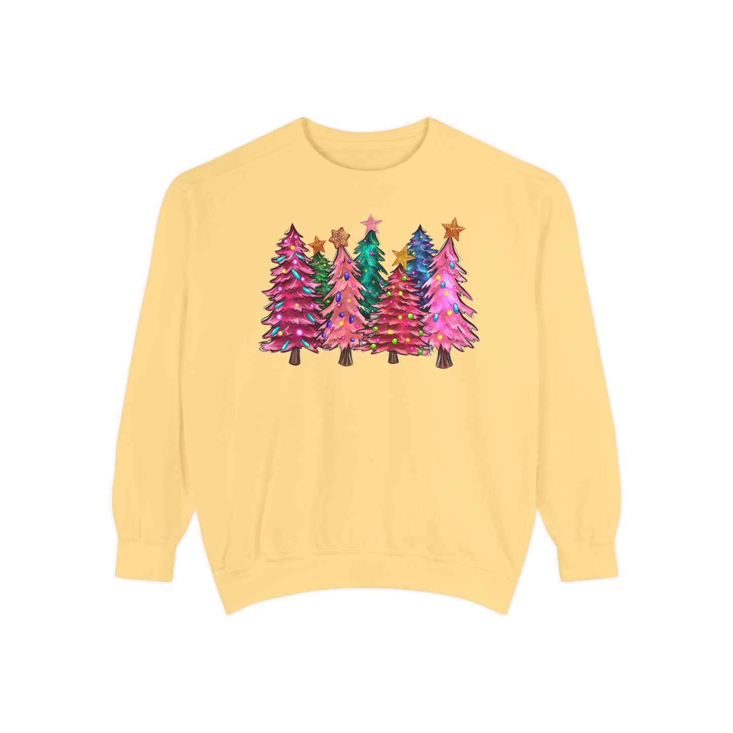 Colorful Christmas Tree Comfort Colors Sweatshirt - Women's Christmas Sweater -