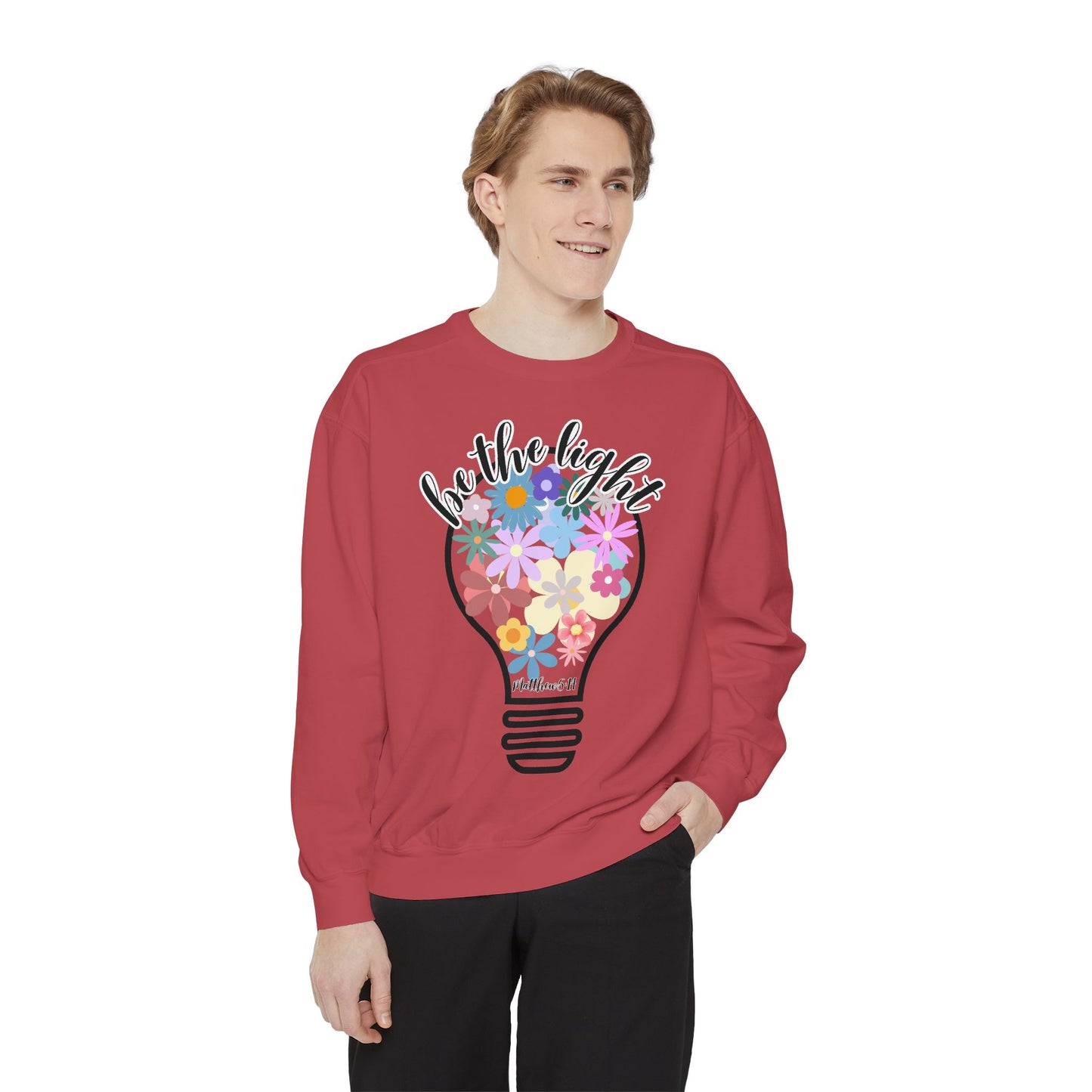Colorful Christian Floral Glow Crewneck Sweatshirt - Be the Light - Women's Comfort Color Inspirational Bible Verse