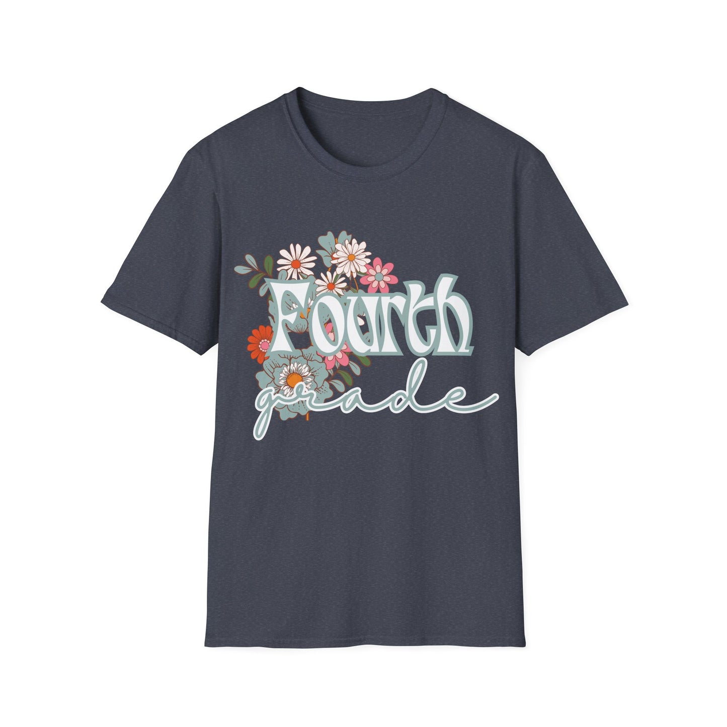Fourth Grade Teacher T-Shirt - Retro Floral Design - Colorful Grade Level Tee