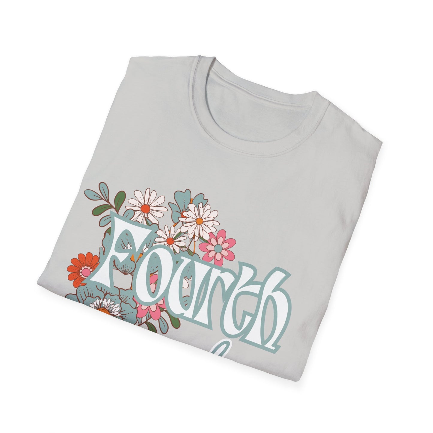 Fourth Grade Teacher T-Shirt - Retro Floral Design - Colorful Grade Level Tee