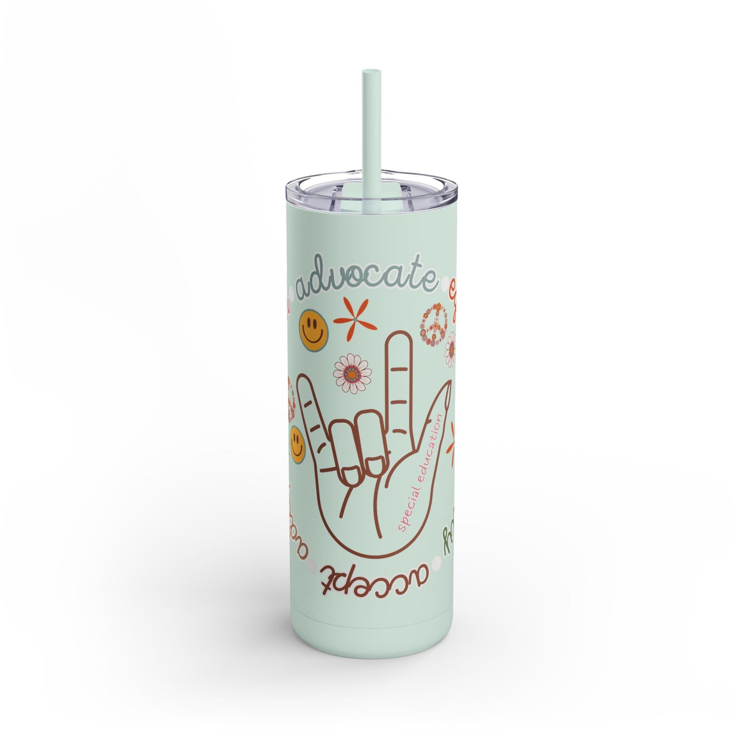 Autism Acceptance Advocate Skinny Matte Tumbler, 20oz- Special Education Teacher Tumbler with Straw