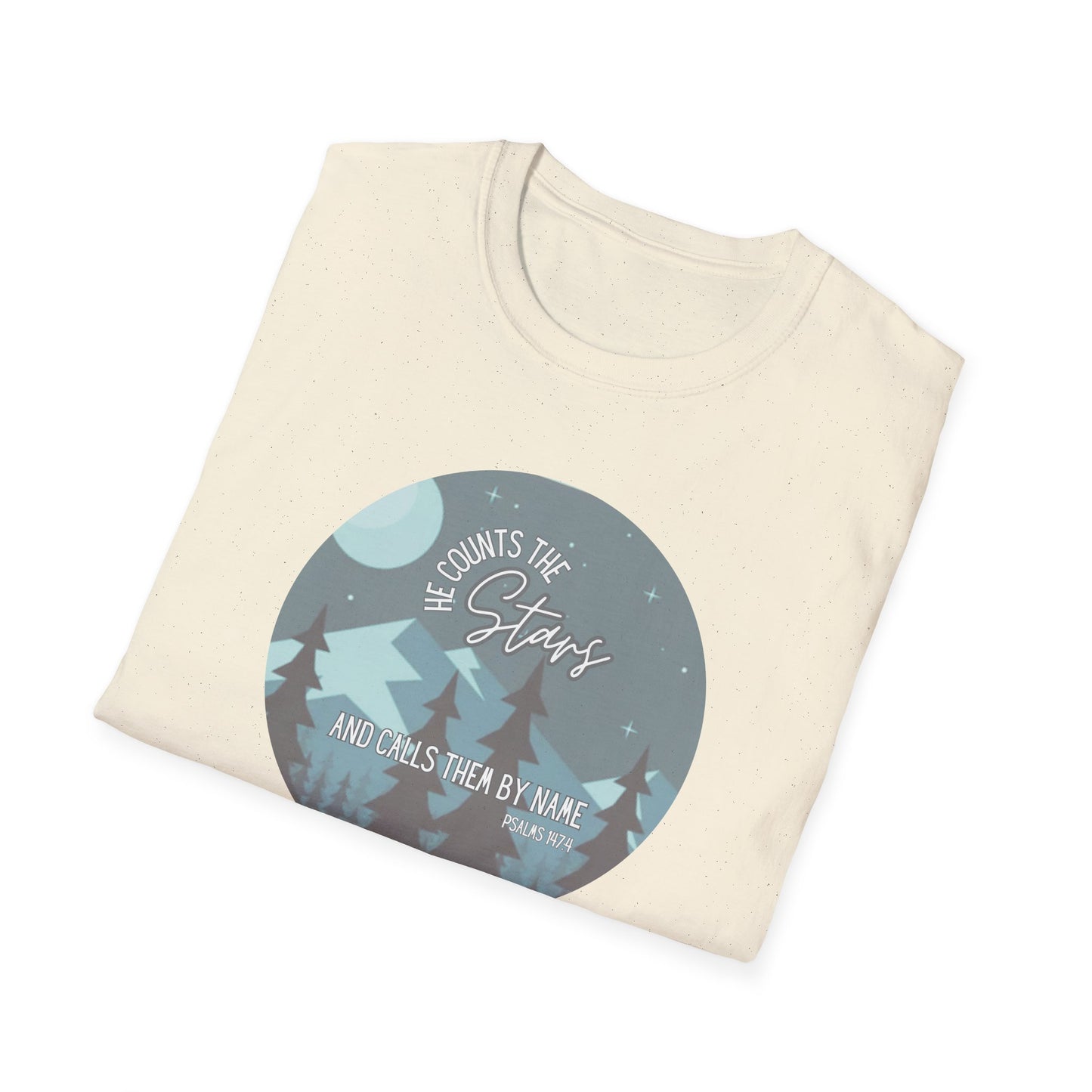 Christian Women's Tee - He Counts the Stars and Calls Them By Name - Bible Verse T Shirt - Jesus Tees - Secret Sister Gift - Starry Night
