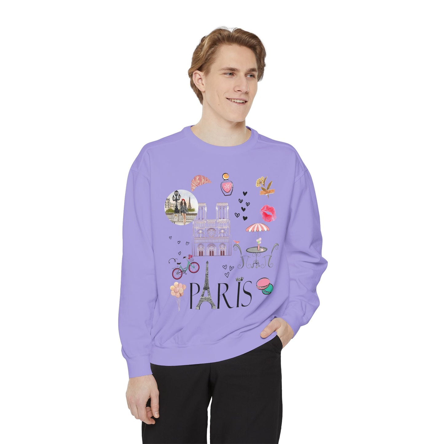 Paris Theme Women's Crewneck Comfort Color Sweatshirt - Women's Paris Sweatshirt - Emily in Paris Crewneck - Eiffel Tower Long Sleeve