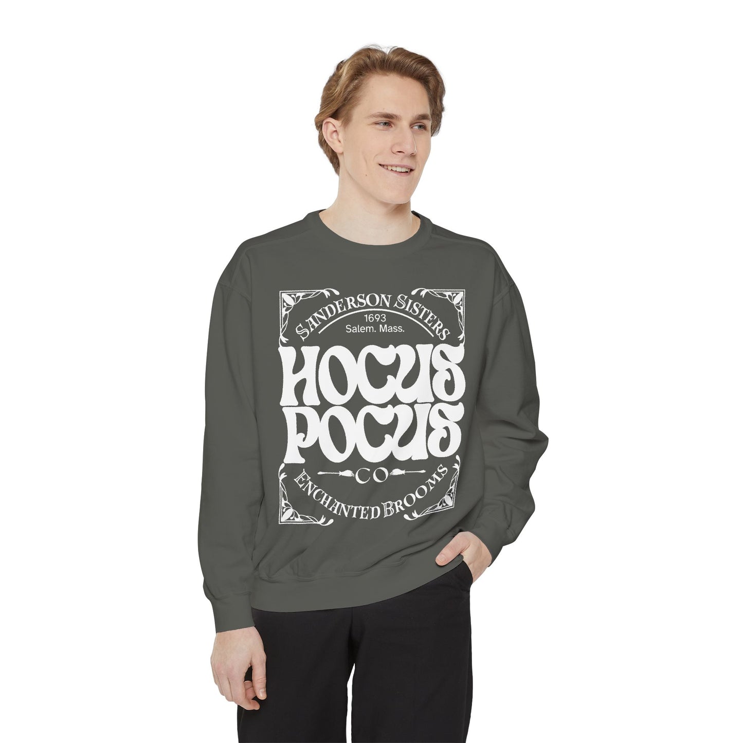 Hocus Pocus Theme Comfort Color Crewneck Sweatshirt - Halloween Sweatshirt - Enchanted Brooms Co - Sanderson Sisters Sweatshirt