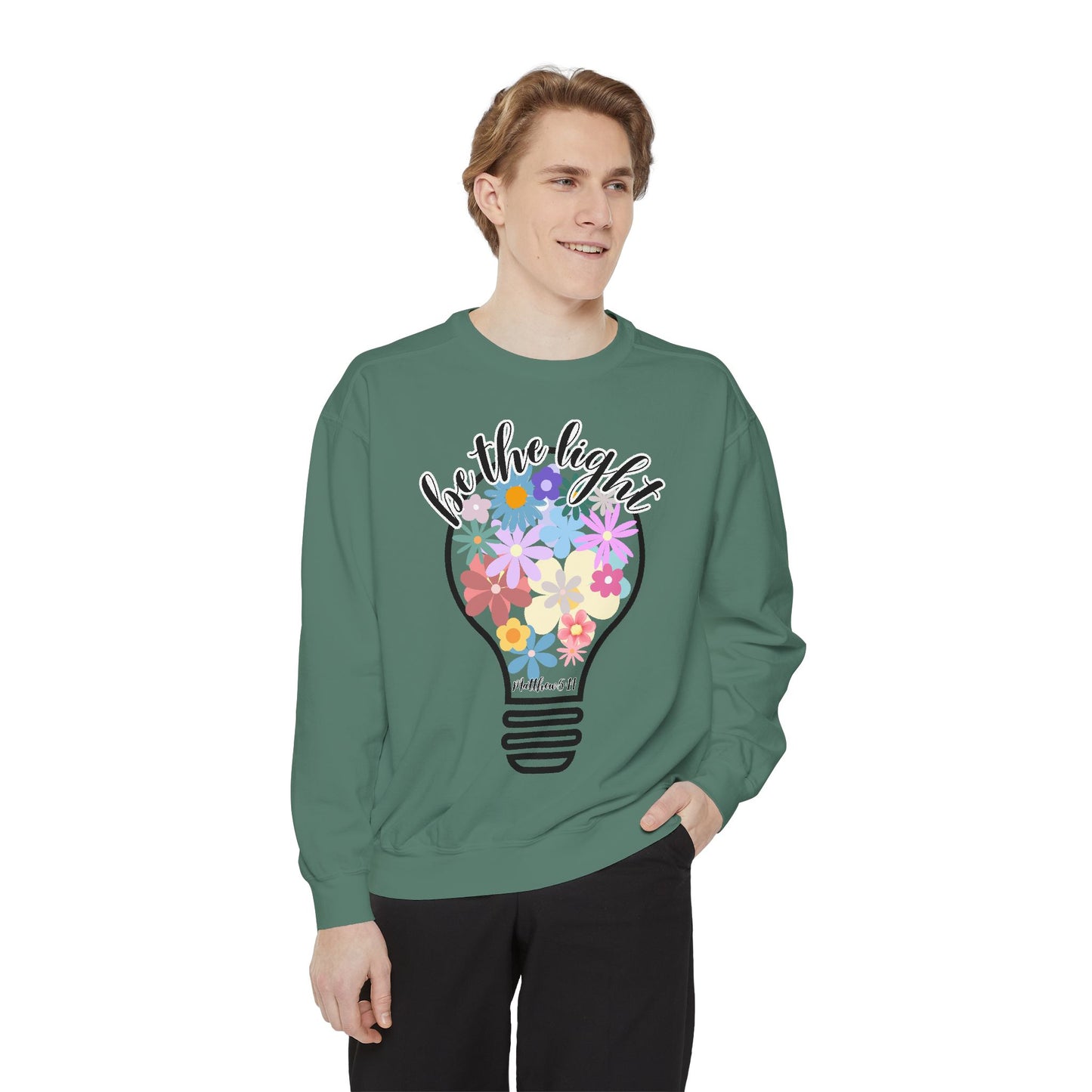 Colorful Christian Floral Glow Crewneck Sweatshirt - Be the Light - Women's Comfort Color Inspirational Bible Verse