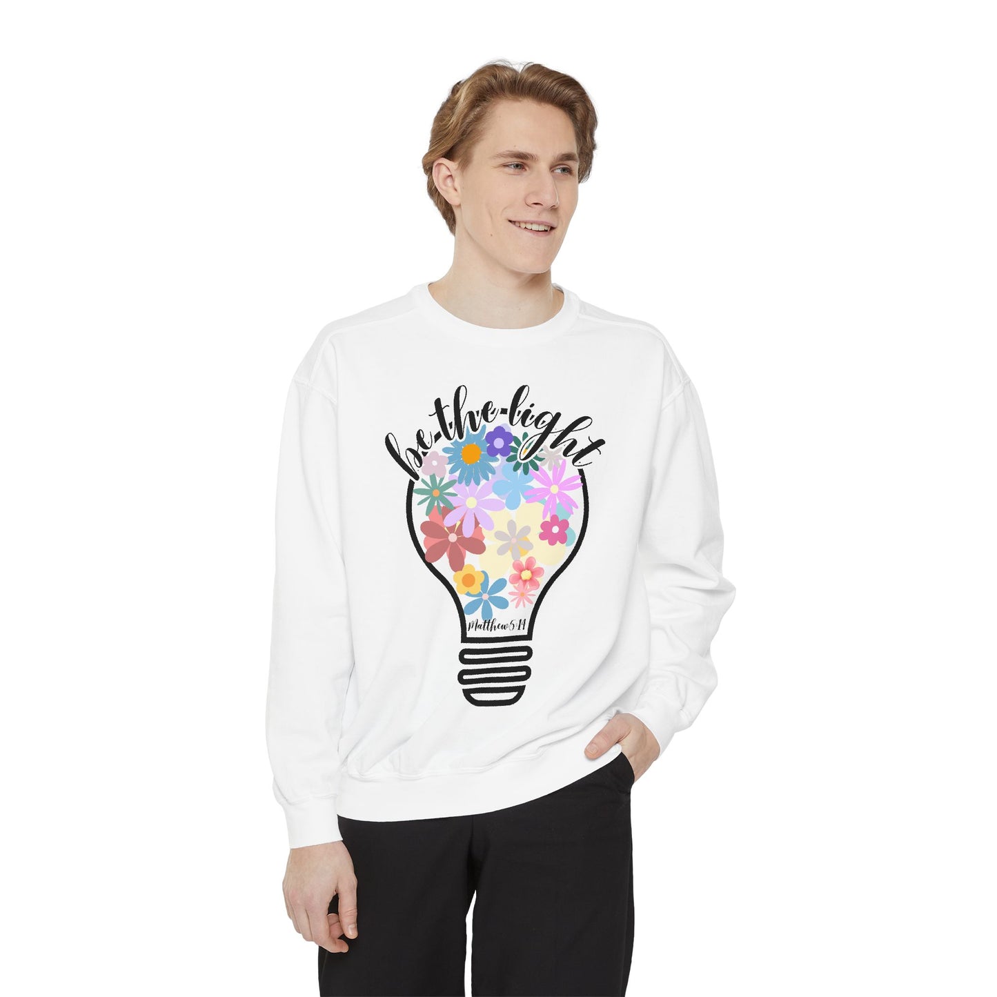 Colorful Christian Floral Glow Crewneck Sweatshirt - Be the Light - Women's Comfort Color Inspirational Bible Verse