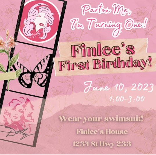 Dolly Parton Theme Birthday; Signs and Invitation; Parton Me, I'm Turning One; Parton Me, I'm Turning; Editable; Digital Download; CANVA