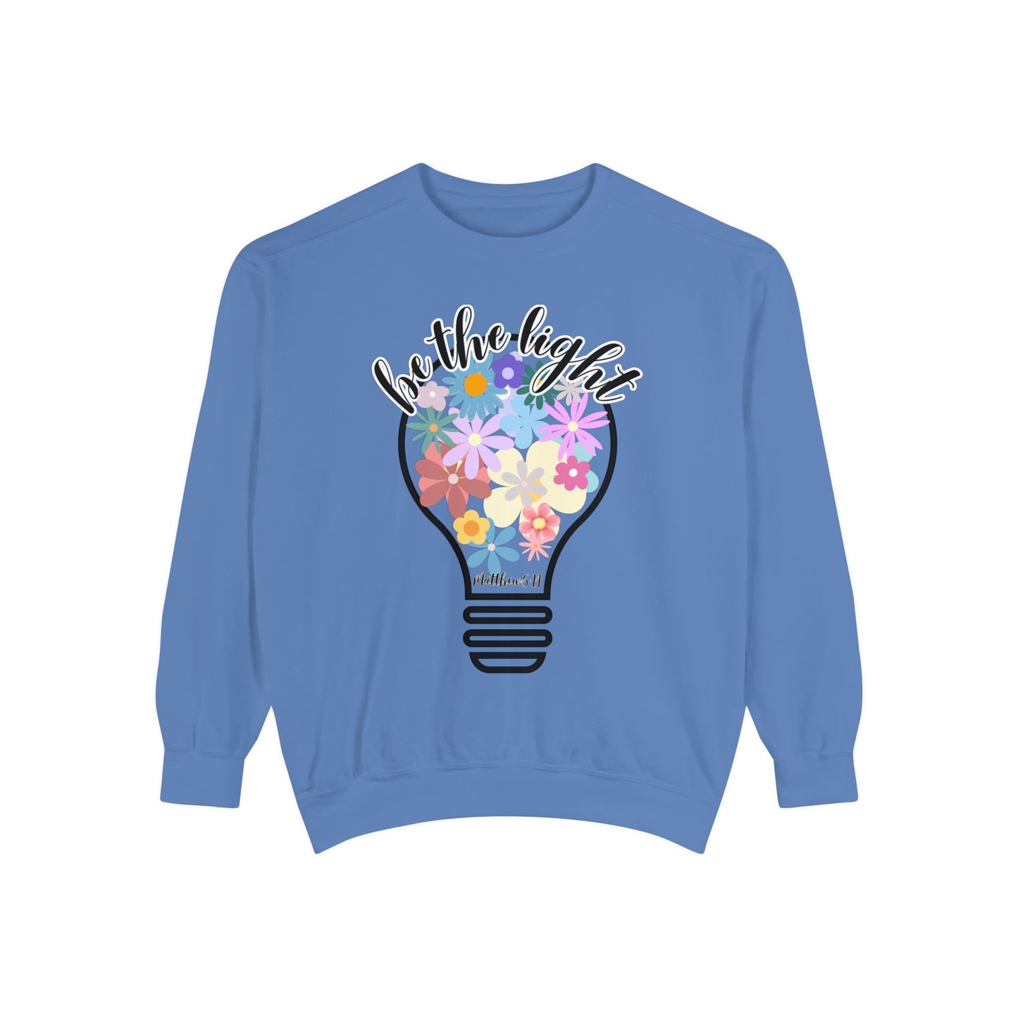 Colorful Christian Floral Glow Crewneck Sweatshirt - Be the Light - Women's Comfort Color Inspirational Bible Verse