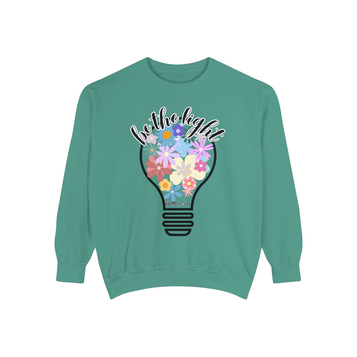 Colorful Christian Floral Glow Crewneck Sweatshirt - Be the Light - Women's Comfort Color Inspirational Bible Verse