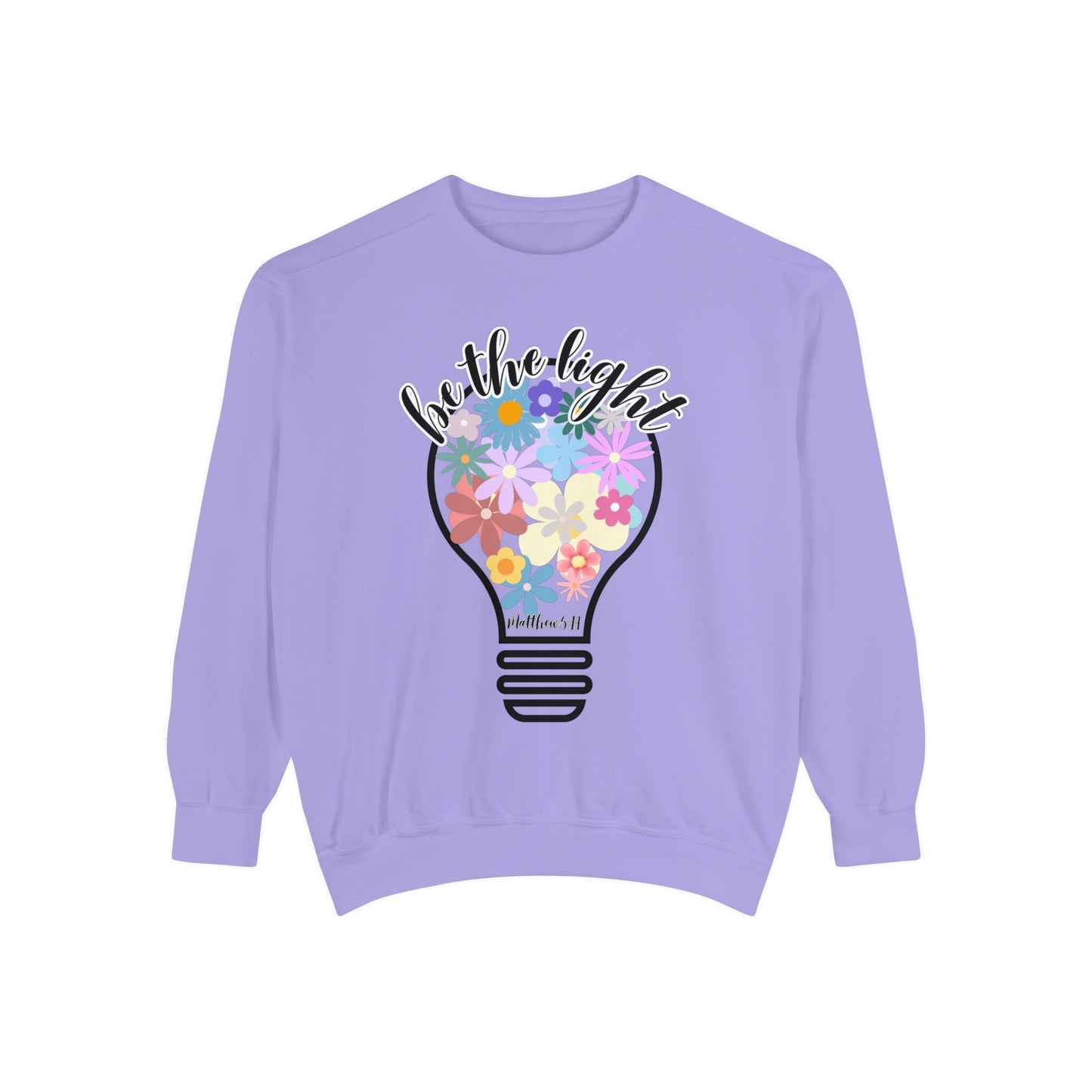 Colorful Christian Floral Glow Crewneck Sweatshirt - Be the Light - Women's Comfort Color Inspirational Bible Verse