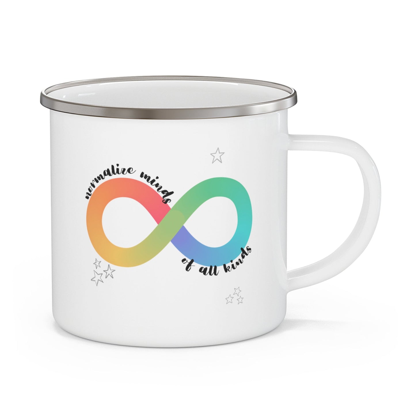 Autism Acceptance Enamel Coffee Mug - Colorful Normalize Minds of All Kinds - Autism Awareness - Advocacy - Infinity sign -