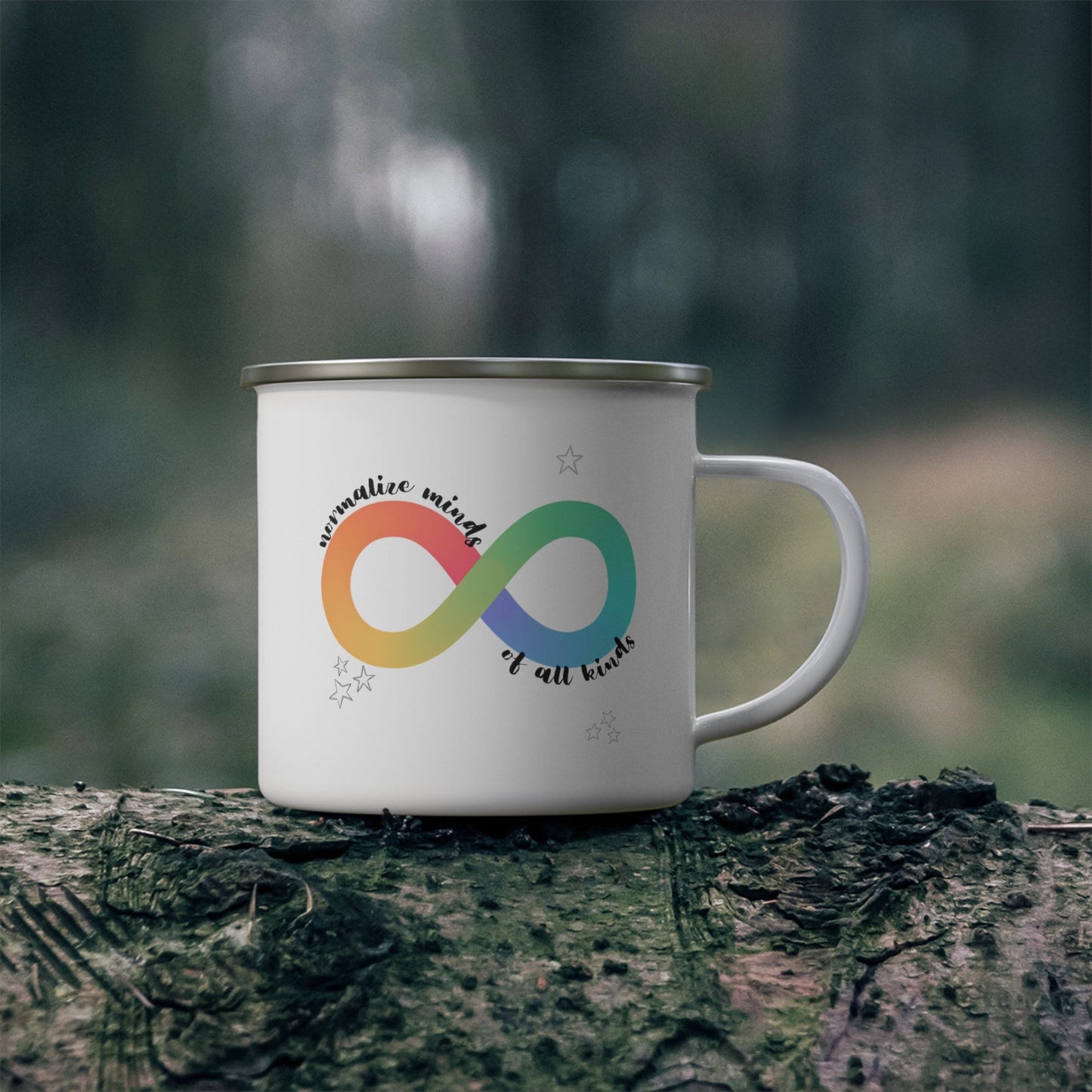 Autism Acceptance Enamel Coffee Mug - Colorful Normalize Minds of All Kinds - Autism Awareness - Advocacy - Infinity sign -