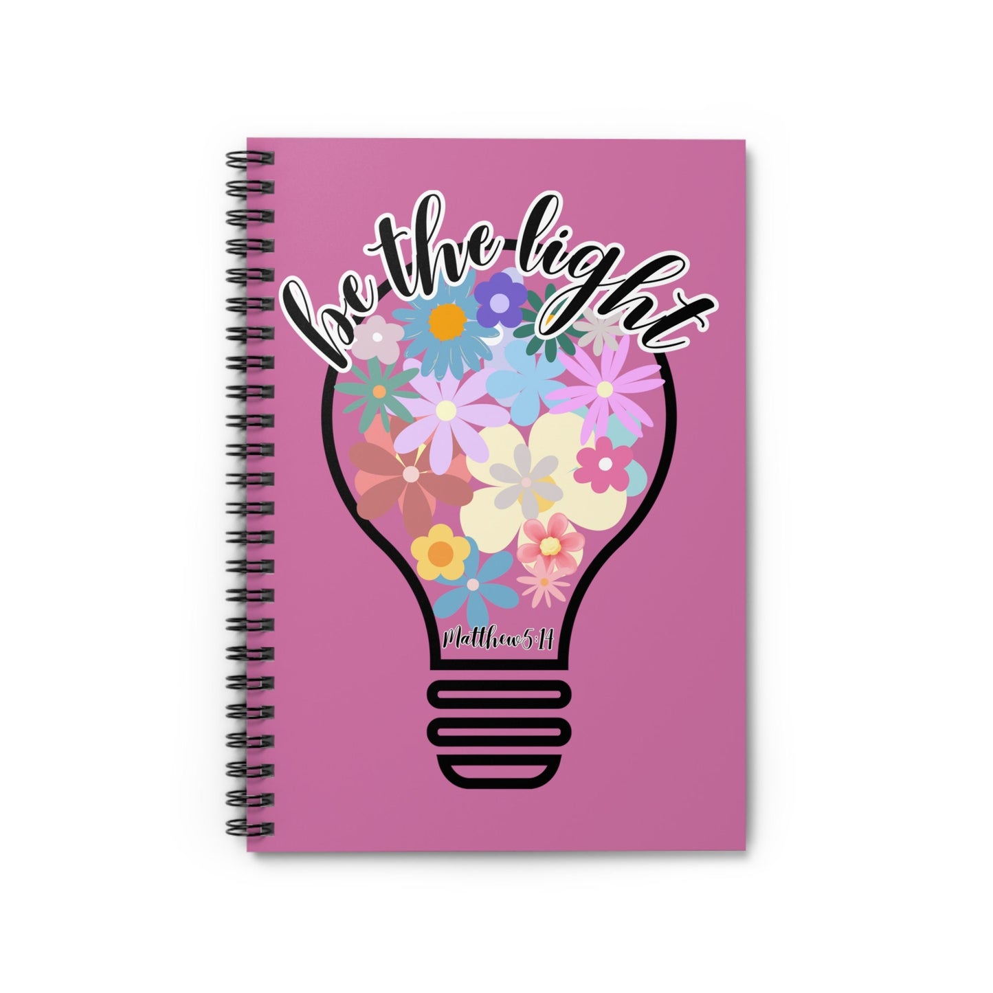 Be The Light Pink Spiral Notebook - Floral Design for Christian Women | Colorful Flowers, Bible Verse - Inspirational Journal