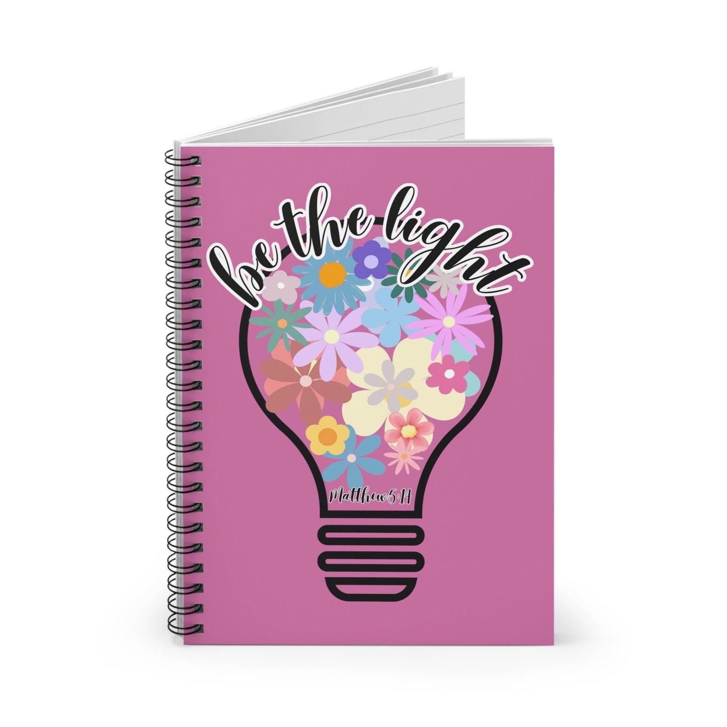 Be The Light Pink Spiral Notebook - Floral Design for Christian Women | Colorful Flowers, Bible Verse - Inspirational Journal
