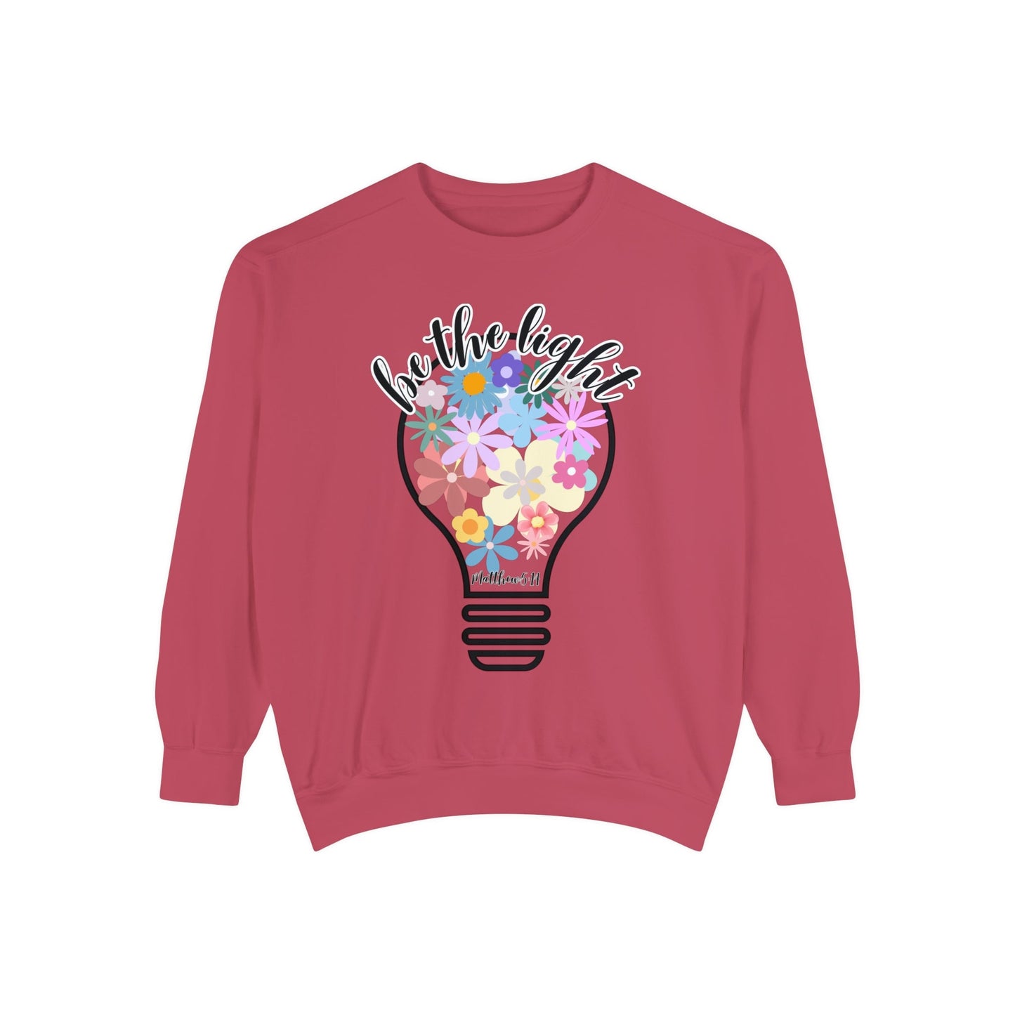 Colorful Christian Floral Glow Crewneck Sweatshirt - Be the Light - Women's Comfort Color Inspirational Bible Verse