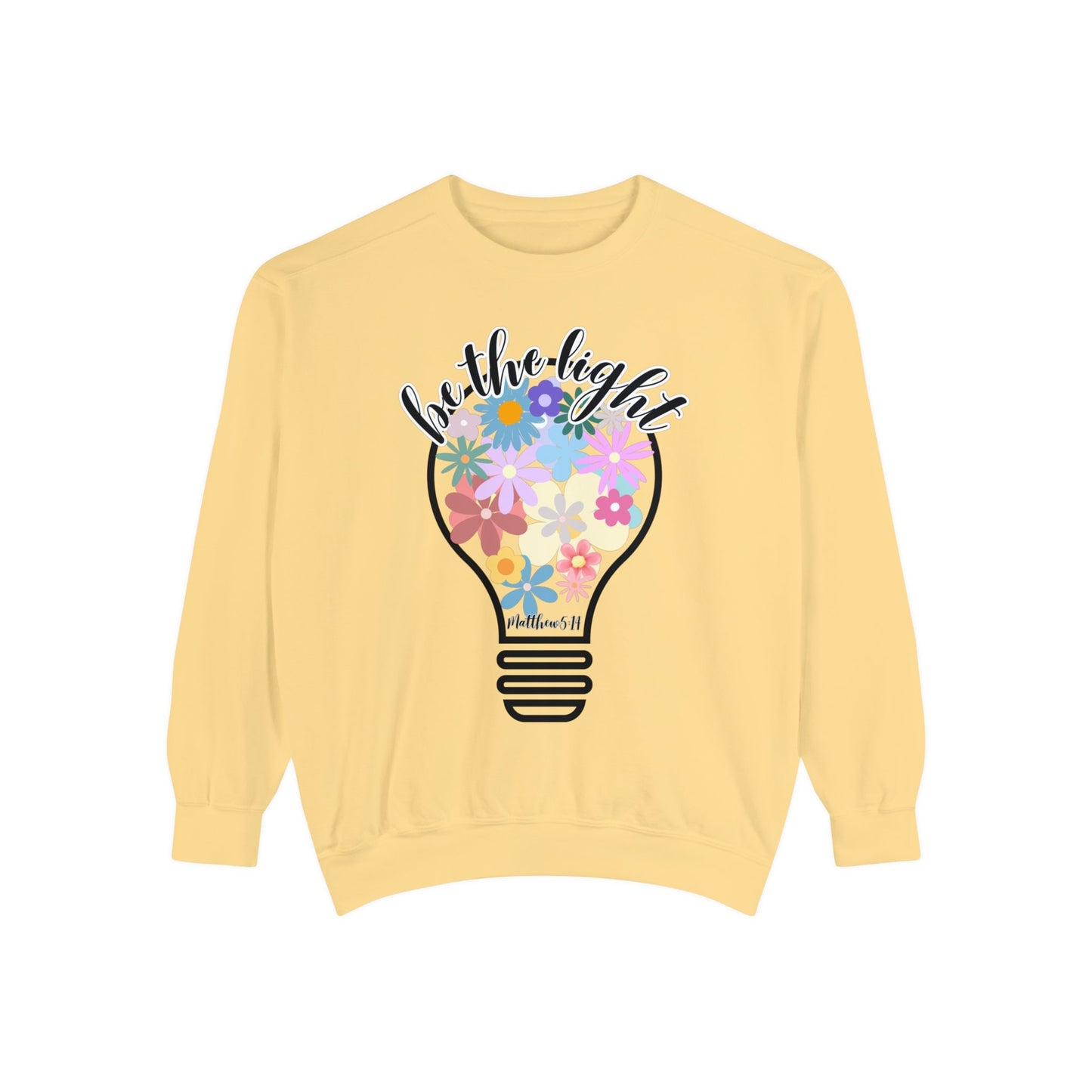 Colorful Christian Floral Glow Crewneck Sweatshirt - Be the Light - Women's Comfort Color Inspirational Bible Verse