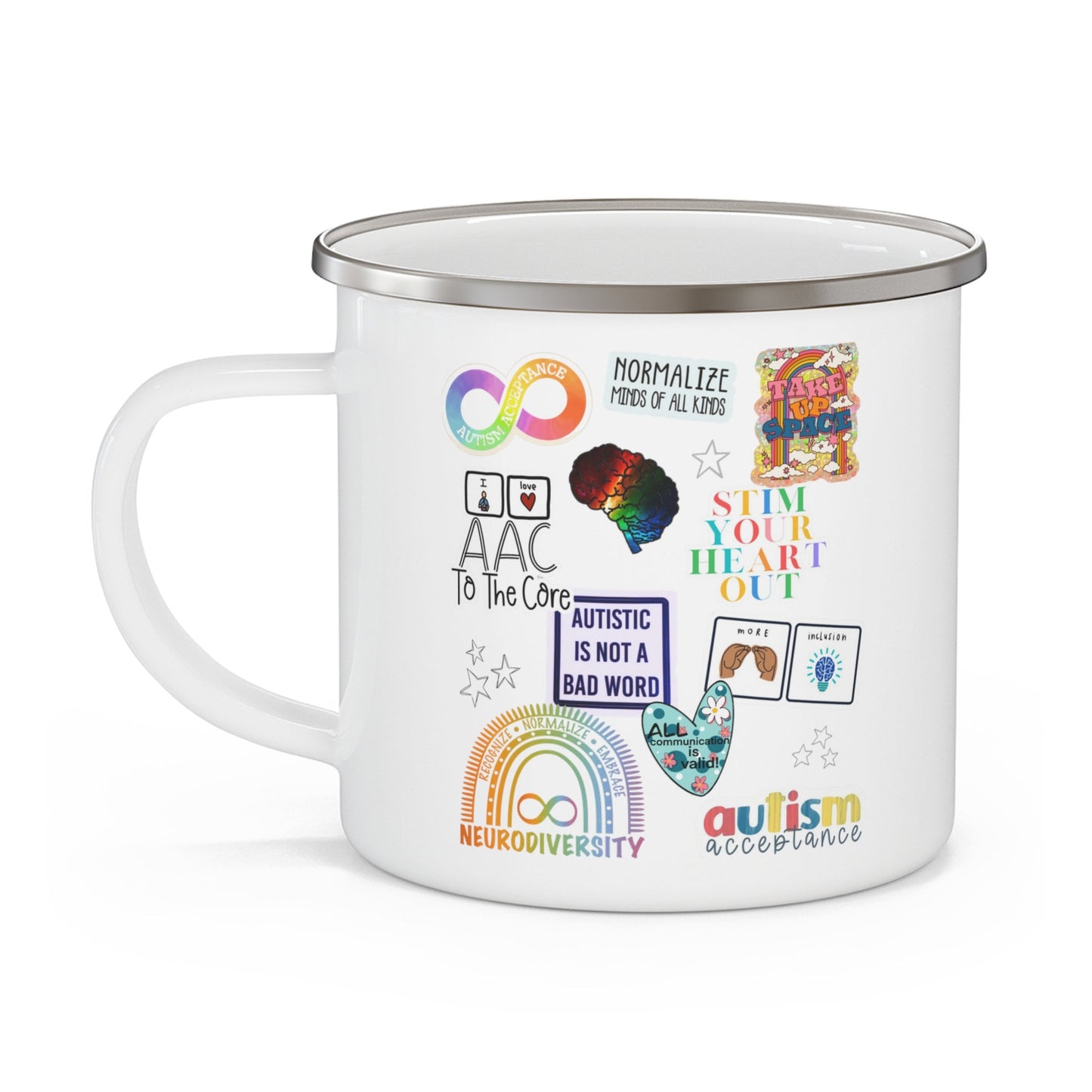 Autism Acceptance Enamel Coffee Mug - Colorful Normalize Minds of All Kinds - Autism Awareness - Advocacy - Infinity sign -
