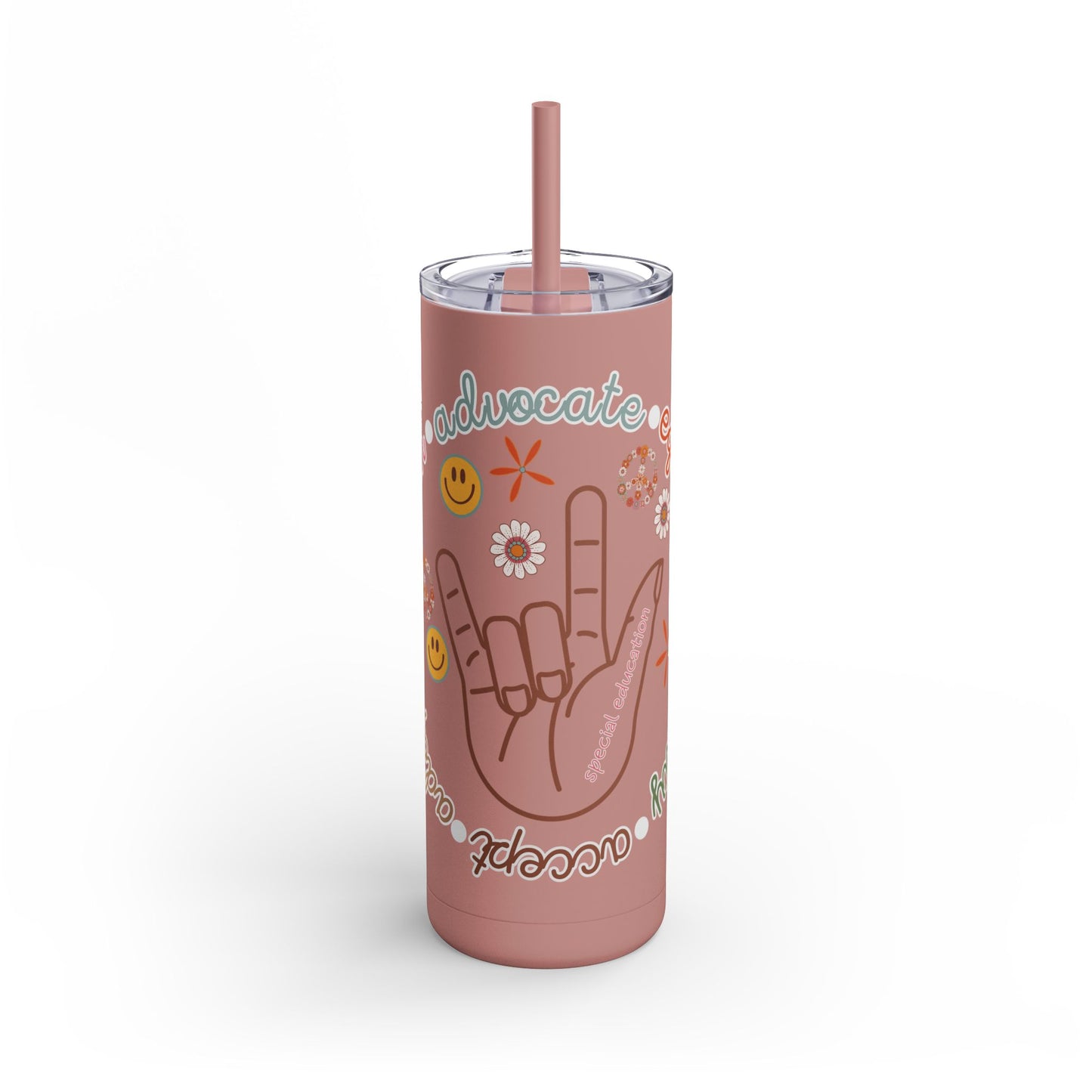 Autism Acceptance Advocate Skinny Matte Tumbler, 20oz- Special Education Teacher Tumbler with Straw