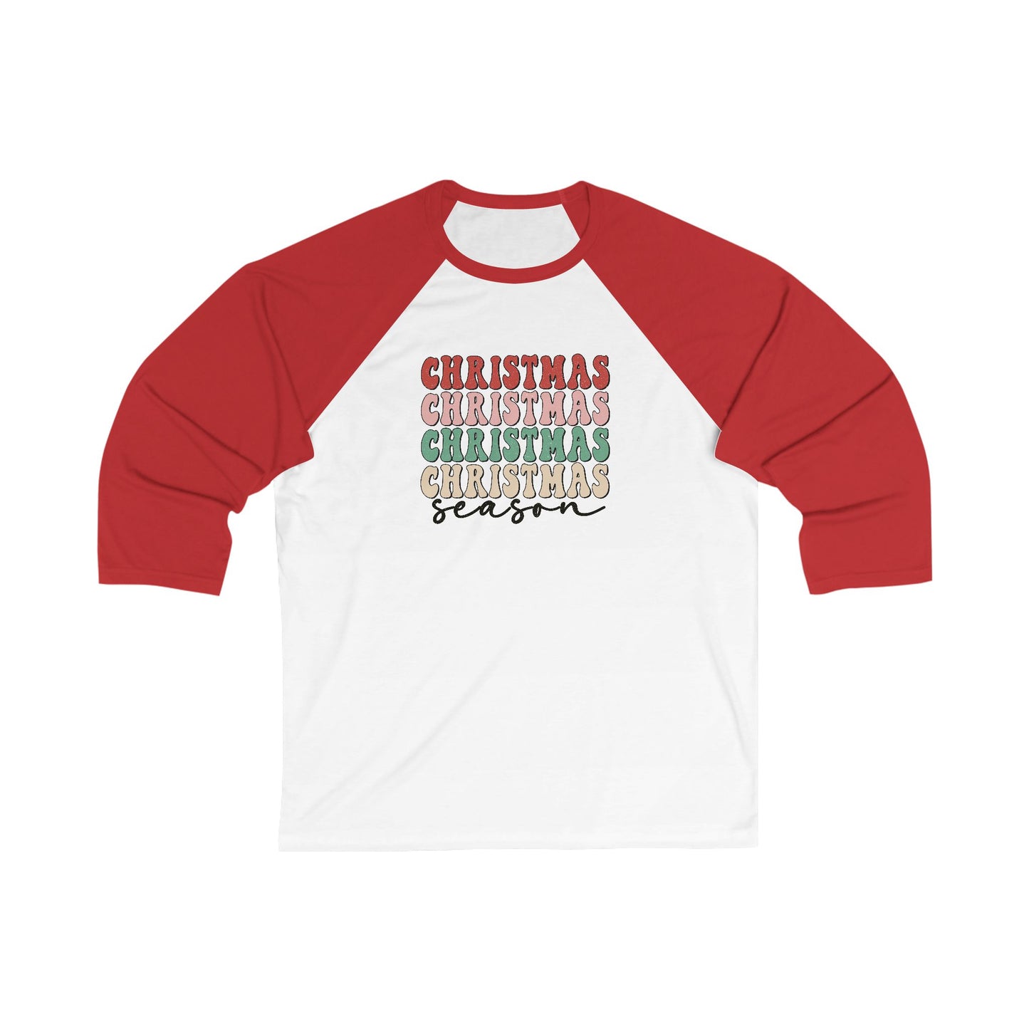 Christmas Season 3\4 Sleeve Tee - Retro Raglan Shirt for Women - Vintage Holiday Apparel