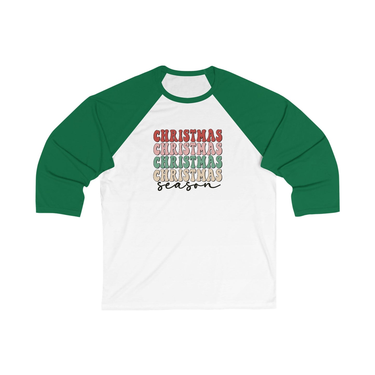 Christmas Season 3\4 Sleeve Tee - Retro Raglan Shirt for Women - Vintage Holiday Apparel