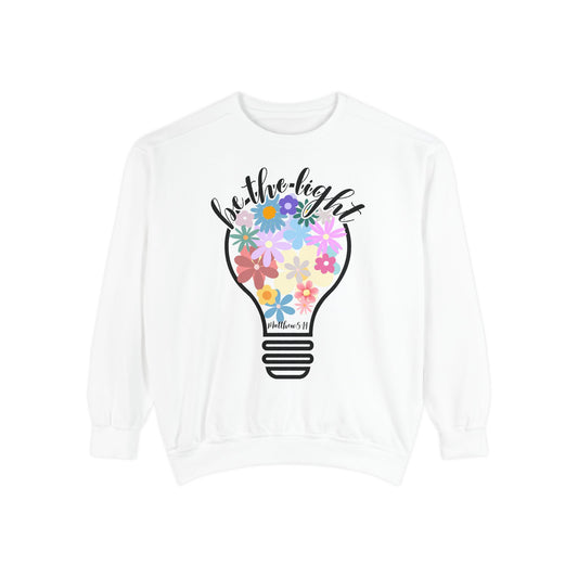 Colorful Christian Floral Glow Crewneck Sweatshirt - Be the Light - Women's Comfort Color Inspirational Bible Verse