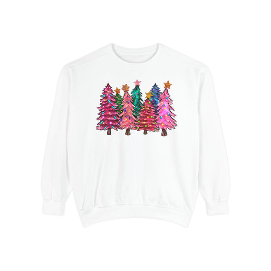 Colorful Christmas Tree Comfort Colors Sweatshirt - Women's Christmas Sweater -
