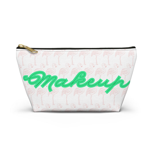 Tropical Flamingo Makeup Bag - Pink and Green - Perfect Cosmetic Organizer