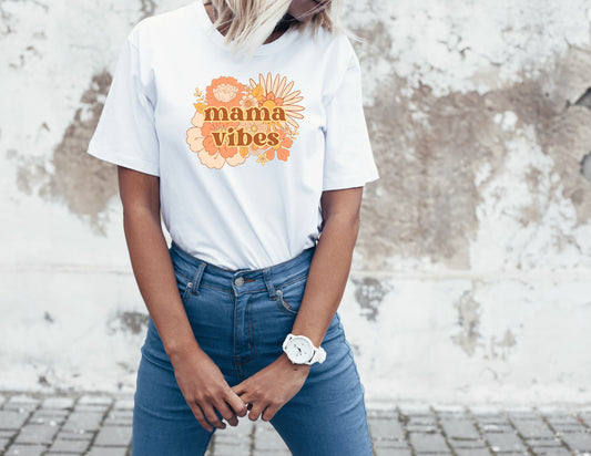 Comfort Colors Garment-Dyed T-shirt, Retro Floral Mama Vibes Shirt, Mama Tshirt, Mom shirt