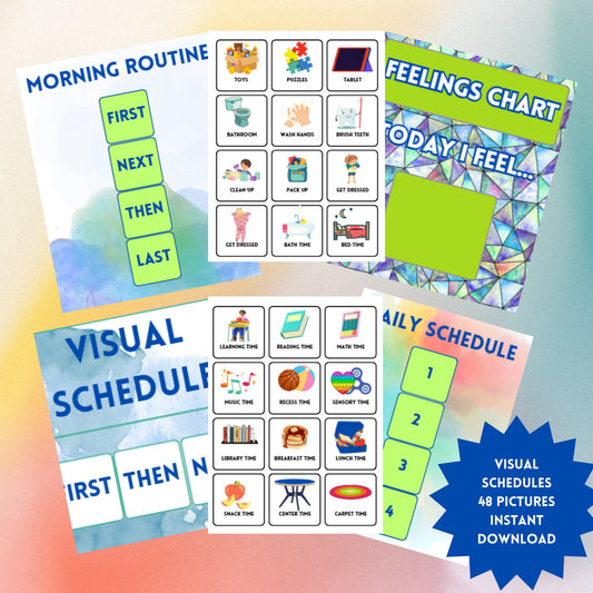 Printable Visual Schedule for Autism, Visual Schedule for Students, Visual Schedule for Home, Autism Learning, Feelings chart, Weather Chart