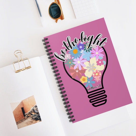 Be The Light Pink Spiral Notebook - Floral Design for Christian Women | Colorful Flowers, Bible Verse - Inspirational Journal