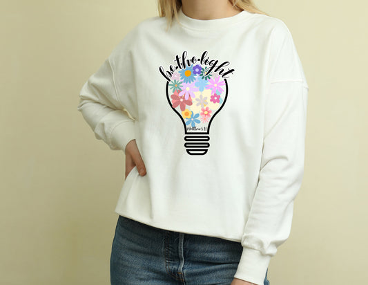 Colorful Christian Floral Glow Crewneck Sweatshirt - Be the Light - Women's Comfort Color Inspirational Bible Verse