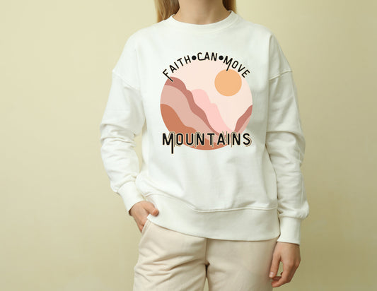 Faith Can Move Mountains Comfort Color Crewneck Sweatshirt - Christian Womens Crewneck - Christ Like